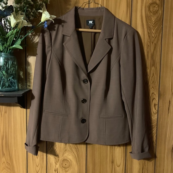 W by Worth Blazer Ruffle Back Brown Size 14 - Picture 1 of 8
